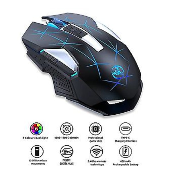 T300 Trådløs 2.4g Ergonomisk 2400 Optisk Rgb Baggrundsbelyst Lydløs Gaming