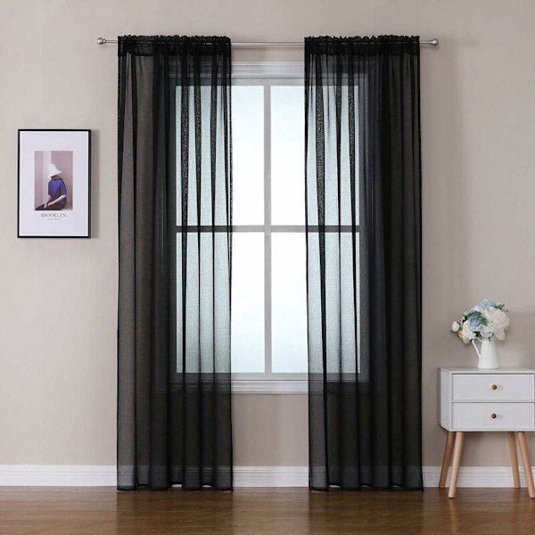 Sheer Voile Panels with Soft Loops for Bedroom and Living Room 140x245cm Black