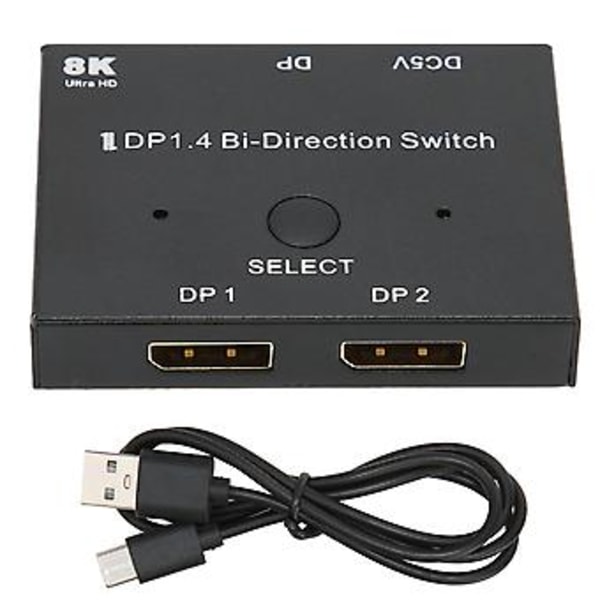 DisplayPort Switch 2x1/1x2 DisplayPort Bidirectional Switch Understøtter 8K 30Hz 5K 60Hz 4K 120Hz/60Hz til Skærm Laptop