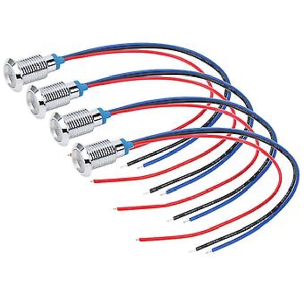 4 sæt Fortrådede Runde LED'er Mini Fælles Anode 2-Farvet Indikatorlys 10mm 110-220V (Rød og Blå)