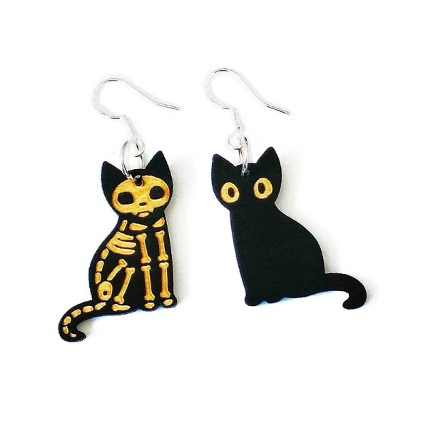 Cartoon Wooden Black Cat Dingle øredobber Halloween Cat øredobber gave til jente gutt