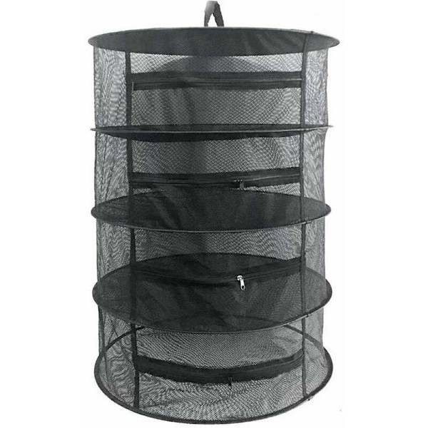 Herb Dryer Net 4 Layers Herb Dryer Black Mesh Hanging Drying Rack with Zipper, Diameter 60cm