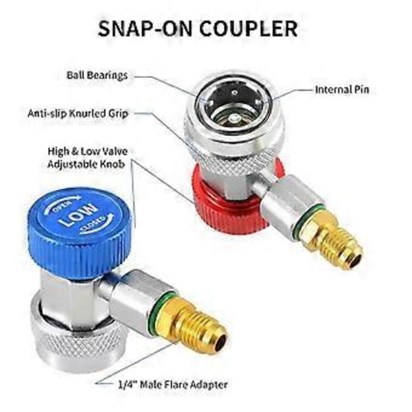 R134A H / L Auto Bil Hurtigkobling Messing Adapter Klimaanlæg Kølemiddel Justerbar AC Manifold Måler