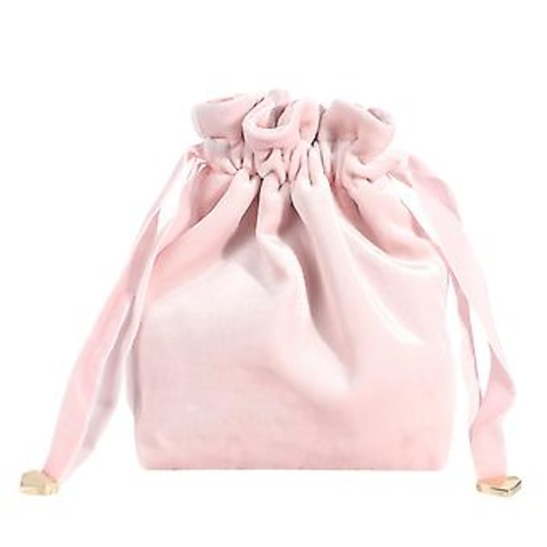 Bærbar husholdnings makeup kosmetiktaske i fløjl med snøre, opbevaringstaske til udendørs rejser, pink, størrelse L