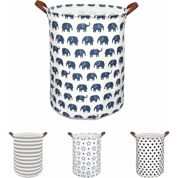 Vaskekurv med stor kapasitet Sammenleggbar vaskeposeoppbevaringskurv med håndtak Blå elefant