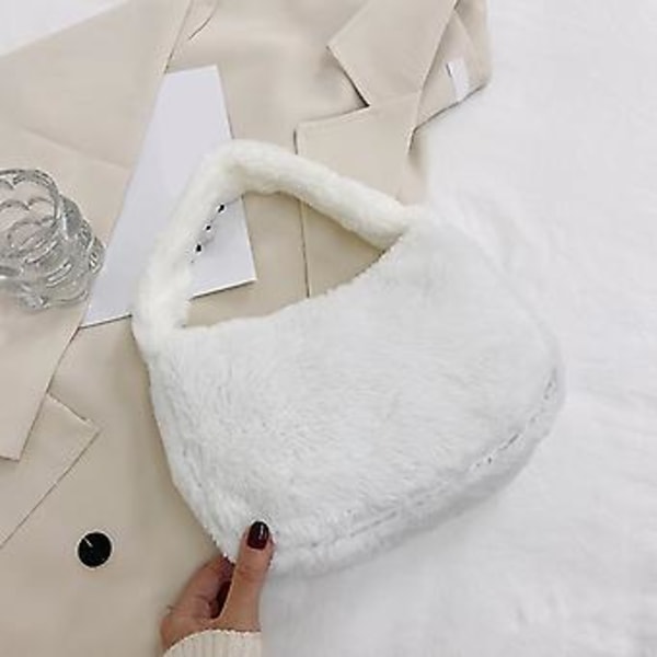 Dame Plys Tote Taske Simpel Skuldertaske Armhule Taske Stor Kapacitet Casual Håndtaske til Daglig Shopping Hvid One Size
