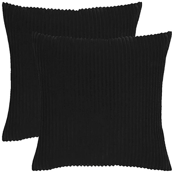 2 kappaleen setti, pehmeä ja pehmeä samettityynyliinasarja, raidallinen tyynyliina, 18 x 18 tuumaa, musta