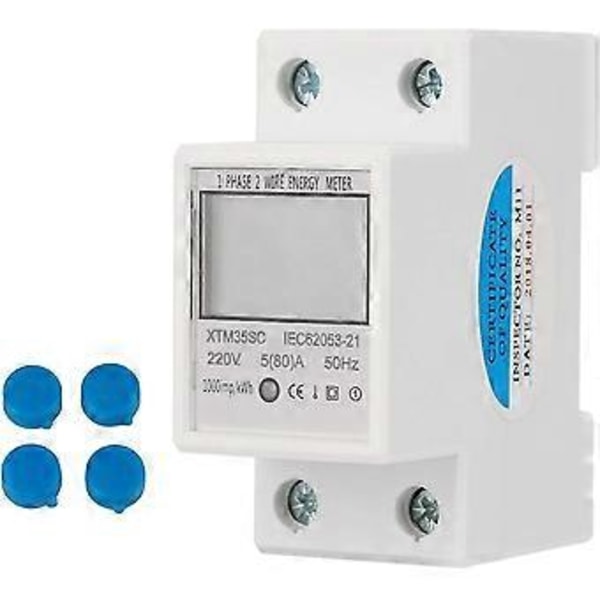 Digital elmätare 220V 5(80)A Enfas 2-tråds 2P Digital elektrisk elmätare