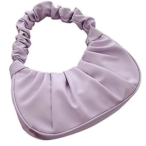 Pure Color Rynket Håndveske Kvinner Jenter Enkel Mote Elegant Søt PU Skulderveske for Kontorarbeid Violett Fri Størrelse