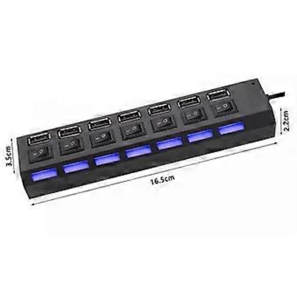 USB Hub 2.0 USB Splitter Multi Hub Adapter USB Flere Porte Strømadapter med Switch Tilbehør til PC Laptop, Hvid