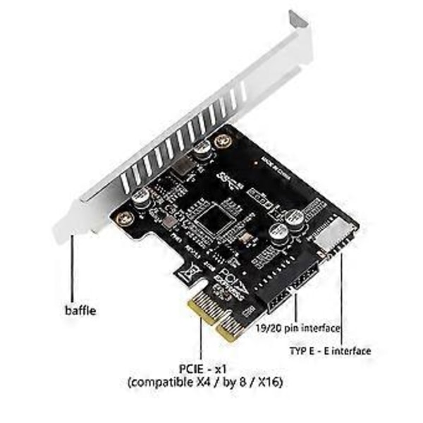 PCI Express-kort PCIe till USB3 Typ-E Front Typ-C 19P Expansionskort Kompatibelt PCI-E X1 X4 X8 X16 Gränssnitt