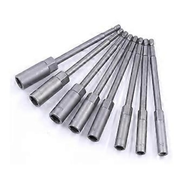 Slagdrill Bar Skiftenøkkel Forlenger 8 stk. Sokkeladaptersett 8 stk. Muttertrekker Lang Metrisk 150 mm 1/4 Tomme