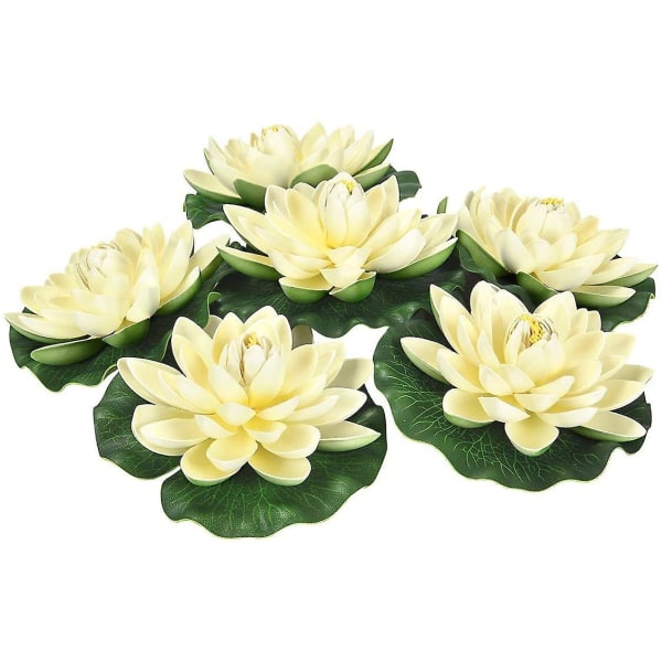 Sæt med 6 kunstige flydende skum lotusblomster med vandliljepuder, perfekt til gårdhave Koi-damme