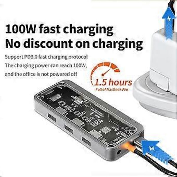 10-in-1 USB C -telakointiasema kannettavalle tietokoneelle, 100 W:n moniporttinen läpinäkyvä USB C -keskitintelakka , /Pro:lle