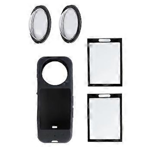 Skyddstillbehör för X3-kamera, set med självhäftande linsskydd, silikonskal, skärmskydd i härdat glas