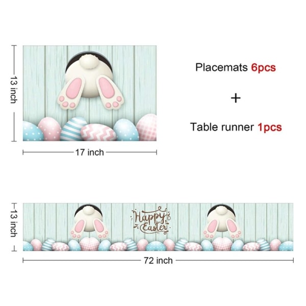 Påskebordduk, Kanin Hale Bordmatte, Egnet for Vårferie og Påskedekorasjon