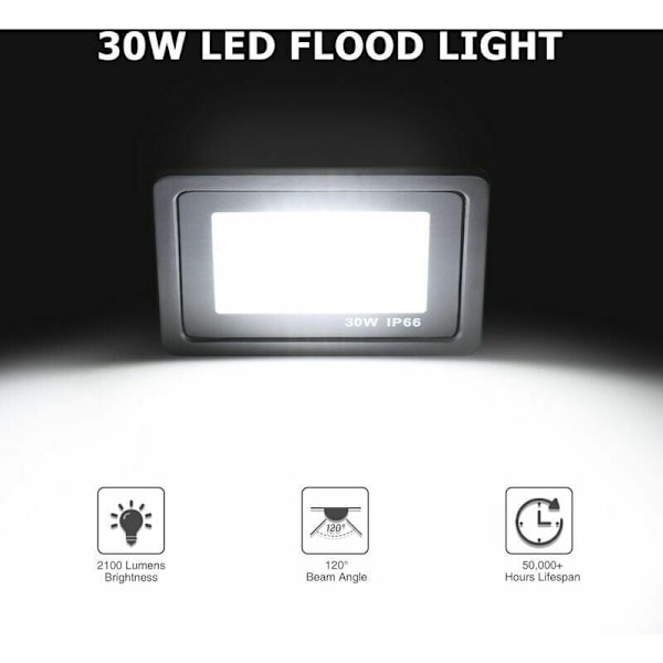 (1 Pack) 30W LED-utomhusstrålkastare, IP65 Vattentät Kraftfull LED-strålkastare för Utomhusbruk, 220V Kallvitt Utomhusljus, LED-strålkastare för Utomhusbruk, Säkerhet