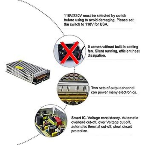 DC 12V 15A 180W Strømforsyning Transformer Switch AC 110V / 220V til DC 12V 20amp Switching Adapter Konverter