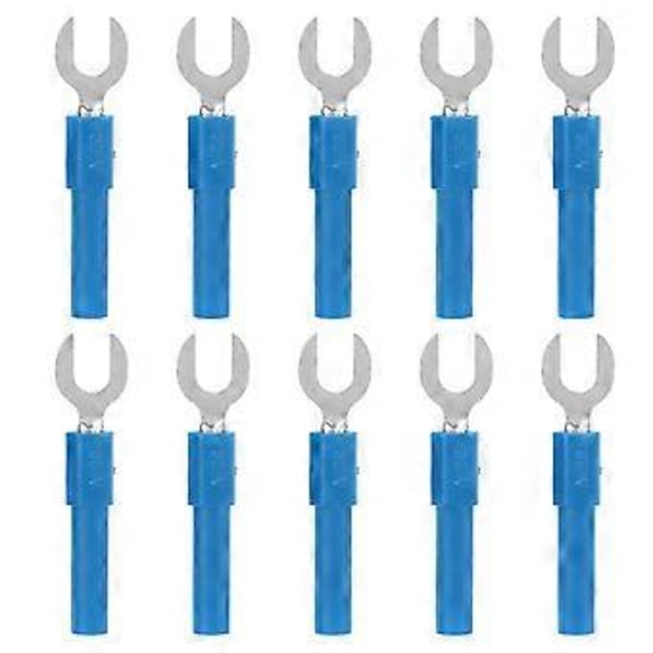 10st Gaffel Spade Trådkontakter Mässingsmaterial 6mm/0.2in Y Typ 4mm/0.2in Hål Banankontakt 30Vac60Vdc Maximum.10ABlå