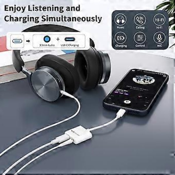 USB-C - 3,5 mm:n audioliitäntä ja lataussovitin, 60 W PD, Type C Aux -muunnin