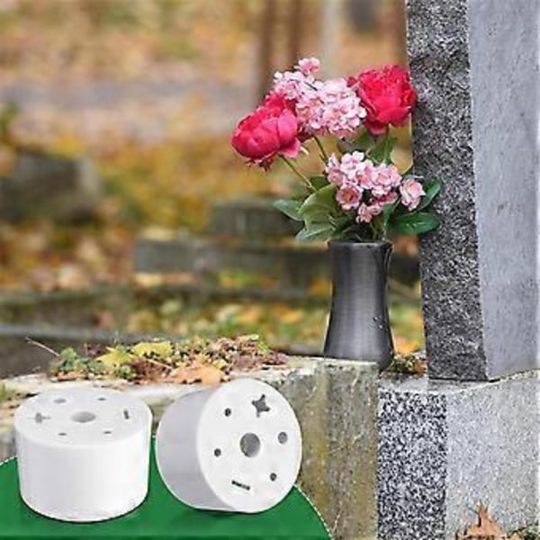 6 stk. Gravvaseinnlegg til kirkegård, blomsterholderbrakett i plast med 7 hull, sylindrisk, gjenbrukbar for kirkegården