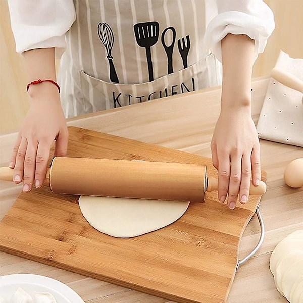 Klassisk tre kjevle - 18 tommers tre kjevle med håndtak Solid tre rullepinne Baking Profesjonell deigrull for hjemmebakeri Pi
