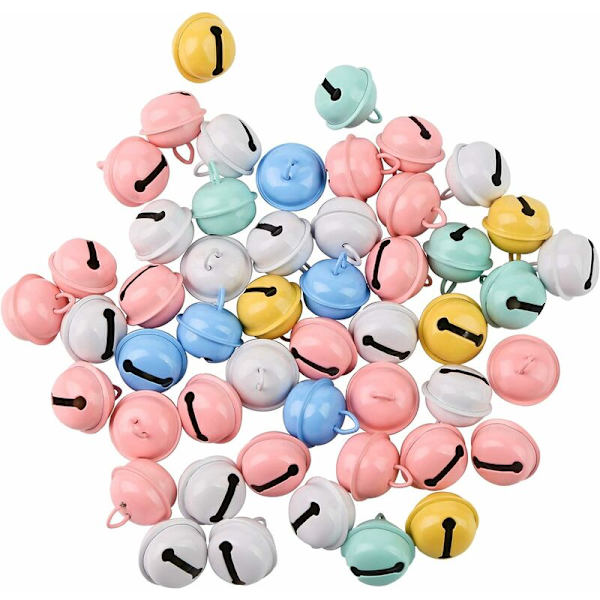 DENUOTOP Set med 50 flerfärgade metallklockor, 5 färger, bjällror med öljetter, 25 mm diameter, hantverk, smyckestillverkning, juldekoration