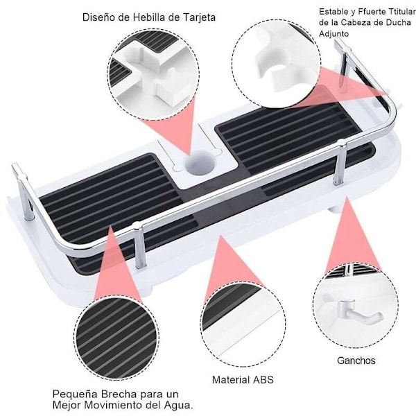 Justerbar väggmonterad duschhylla, badrumsköksförvaringskorg fixerad på rör, rostskyddad metallduschbricka, praktiskt praktiskt väggstöd 3