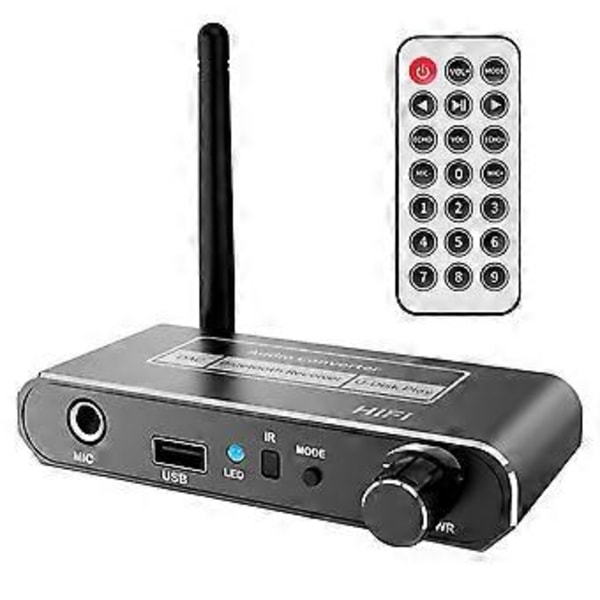 Trådløs HIFI DAC Konverter Bluetooth 5.2 Receiver Audio Koaksial Til R/L 3.5mm Aux Adapter med U Disk Afspilning Mikrofon
