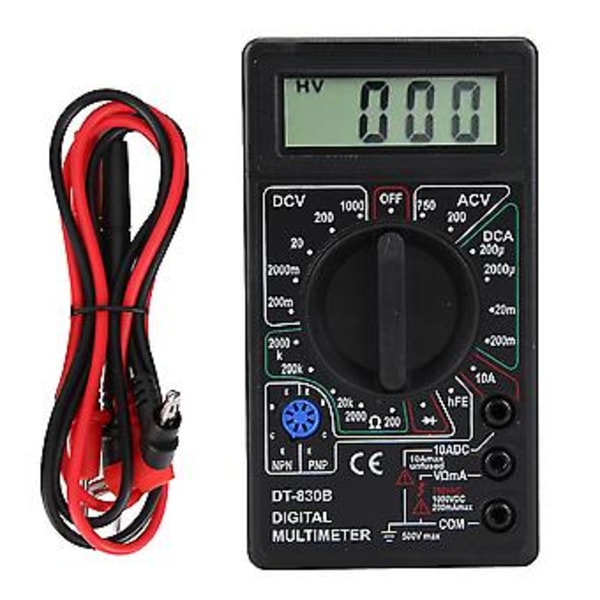 DT-830B Multifunktionel Bærbar LCD Digital Multimeter Amp Volt Ohm Tester Voltmeter Ohmmeter MeterDT-830B Sort