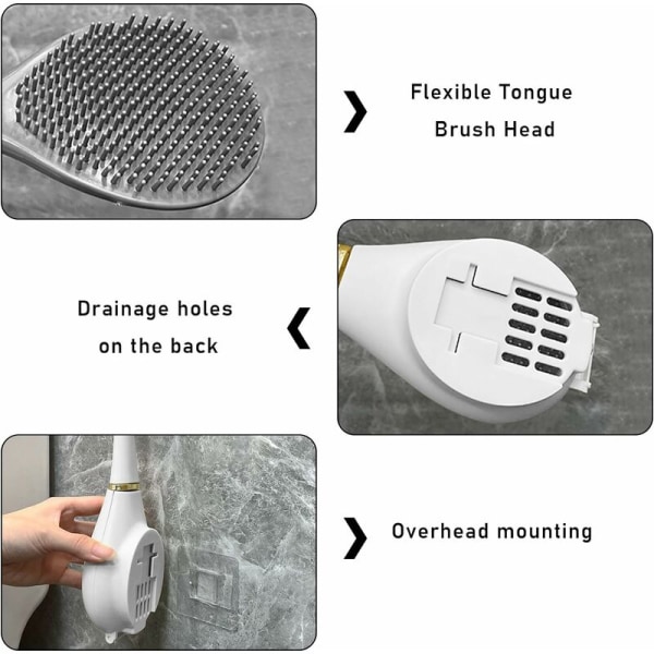 Toalettborste Silikon Platt Antibakteriell WC Borste Badrum Rengöringsborste Golvstående eller Väggmonterad Vit