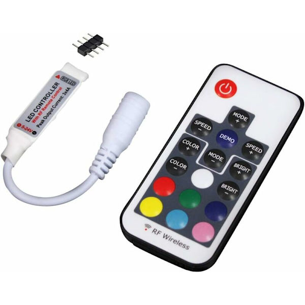 UltraBright RF-fjärrkontroll 17 knappar trådlös fjärrkontroll, 5V/12V/24V 12A minikontroller för RGB LED-remsa