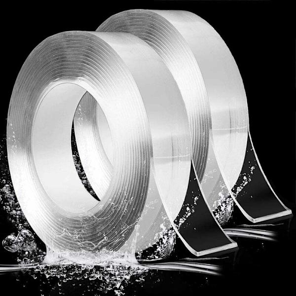 DENUOTOP 2x10FT Nanotejp, Transparent Dubbelhäftande Tejp, Multifunktionell Nano Halkskydd Spårlös Dubbelhäftande Gel, Återanvändbar Tvättbar Klar