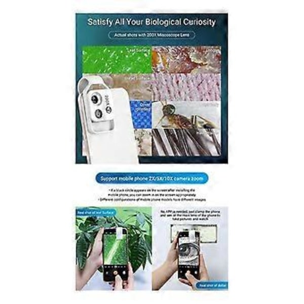 200X Forstørrelsesmikroskoplinse med CPL Mobil LED-lys Mikro-lomme Makrolinse for Ios Android Alle Smarttelefoner B