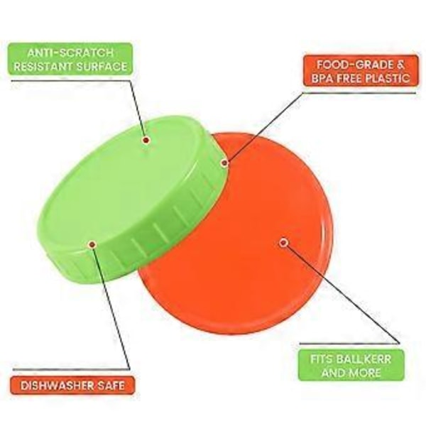 16 Pakning Plastkrukkelokk - Fargede Krukkelokk 100% Kompatible for Ball Kerr Wide Jars (Bred Munn)