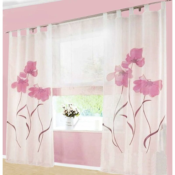 2 st gardinlängder Blommönster Gardiner Gardiner för vardagsrum Sovrum Spänne Sjal, Bredd 150cm / Höjd 145cm, Rosa