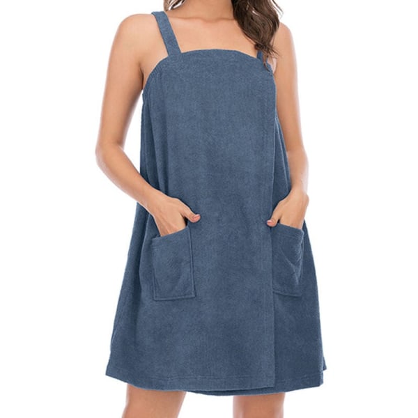 Womens Bath Wrap Towels with Straps Pocket Spa Towel Bathrobe & Hair Headband Blue Grey XXL