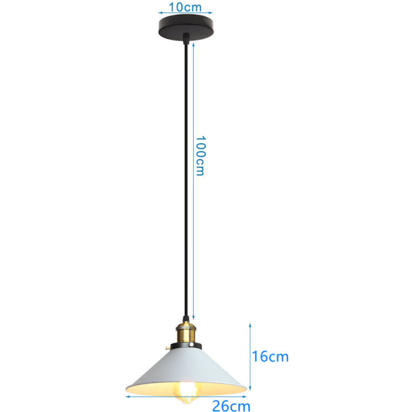 Retro pendellampe i metall, justerbar taklampe - 1 stk. hvit