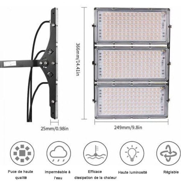 1 kpl 300W ulkoinen LED-valonheitin, 24000LM ulkoinen LED-valonheitin, IP66 vedenpitävä turvavalaistus, lämmin valkoinen 3000K valonheitin, valonheitin katuvalaistukseen, autotalliin, puutarhaan, ulkoinen LED-valonheitin