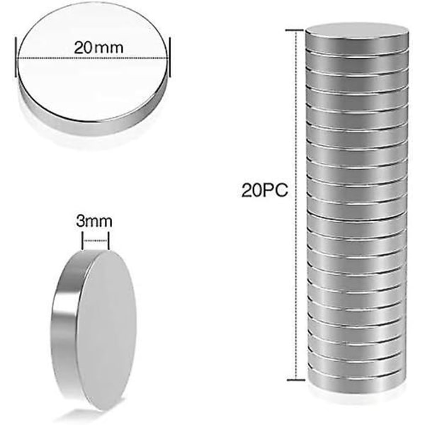 Neodyymimagneetti, 20 kappaletta erittäin voimakas jääkaapille 20x3mm Pienet pyöreät jääkaappimagneetit