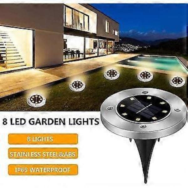 Solarhavelampe - 8 LED undergrundslampe, vandtæt stibelysning solcelledrevet, 4 stk.
