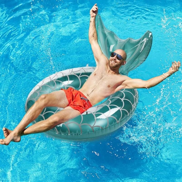 Oppustelig bøje, holdbar rund oppustelig med håndtag Oppustelig flydende luftmadras Svømmebassin Raft Pool Float Ring for voksen størrelse (Fish T
