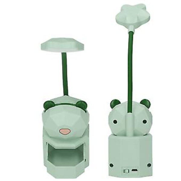 LED Tegneserie Skrivebordslampe Øyebeskyttelse Leselys Nattlys USB-Lading Bordlampe for Soverom Hybel Grønn