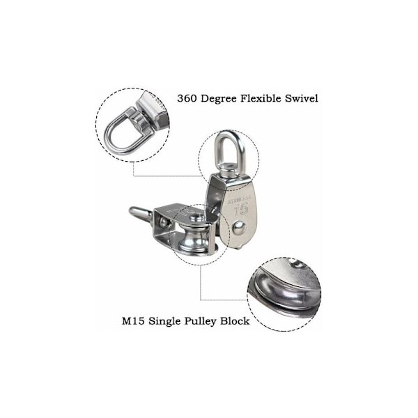 304 Rostfritt Stål M15 Enhjuligt Svängbart Block Last 35kg - Silver