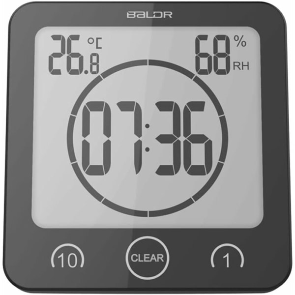 Badrumsklocka, Vattentät Touch Control Duschklocka, LCD Digital Alarm, Hygrometer Termometer, Nedräkningstimer, Batteridriven, för Kitc