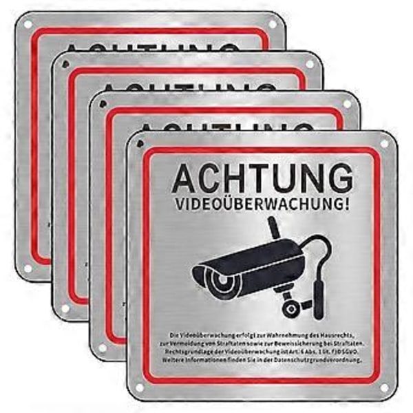 Videoövervakningsskylt, Videoövervakning Privat Egendom, 15 X 15 cm Metall Varningsskylt Videoövervakning 4-pack