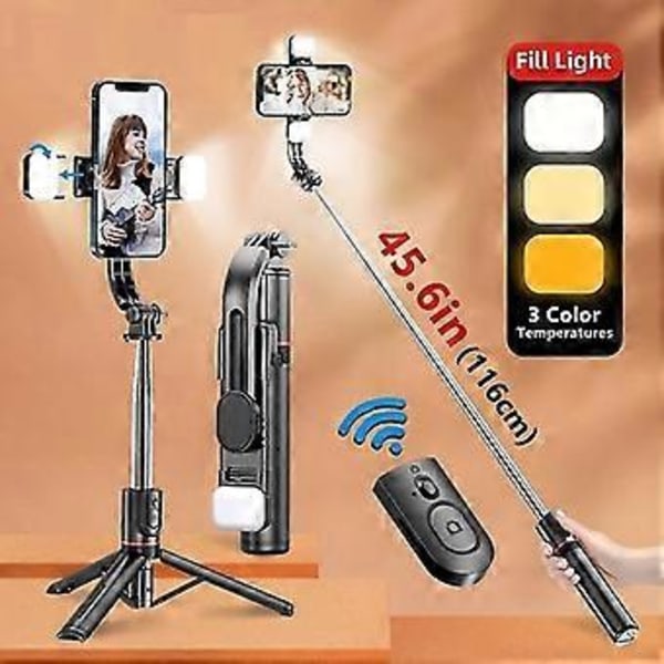 Bluetooth Selfie Stick Dobbelt Fyldlys Tripod med Fjernbetjening