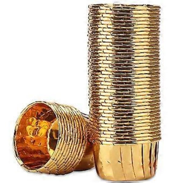 50 stk. Muffinforme i aluminiumsfolie, engangsmuffinforme, bageforme i aluminium, muffinforme, ramekinholdere, små buddingforme - Guld