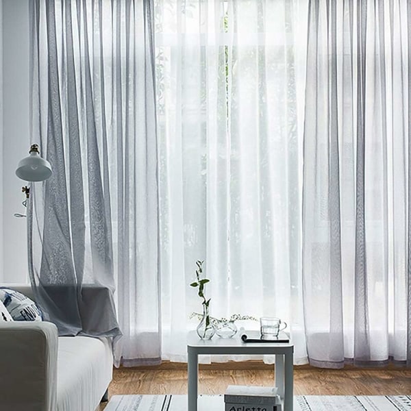 Gennemsigtige gardiner til stue, stanglomme, vinduesgardiner, soveværelse, halvgennemsigtige voilegardiner, gardiner - grå
