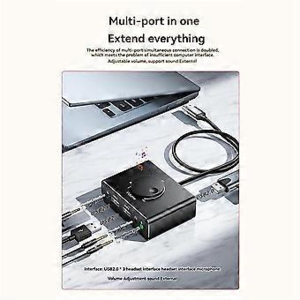 USB Eksternt Lydkort 3 Porte USB 2.0 til 3.5mm Lydkort med Volumenkontrol Driver-Fri Volumenjusterbart Lydkort